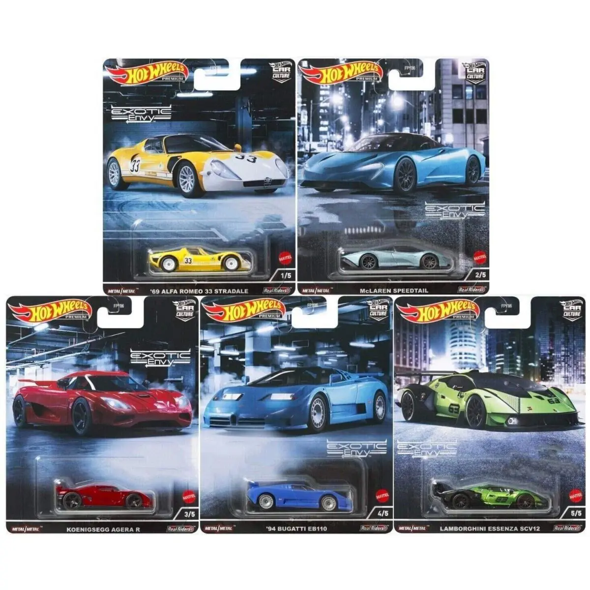Hot Wheels 1:64 Car Culture Set of 5 FPY86-957M Exotic Envy Bugatti Lamborghini