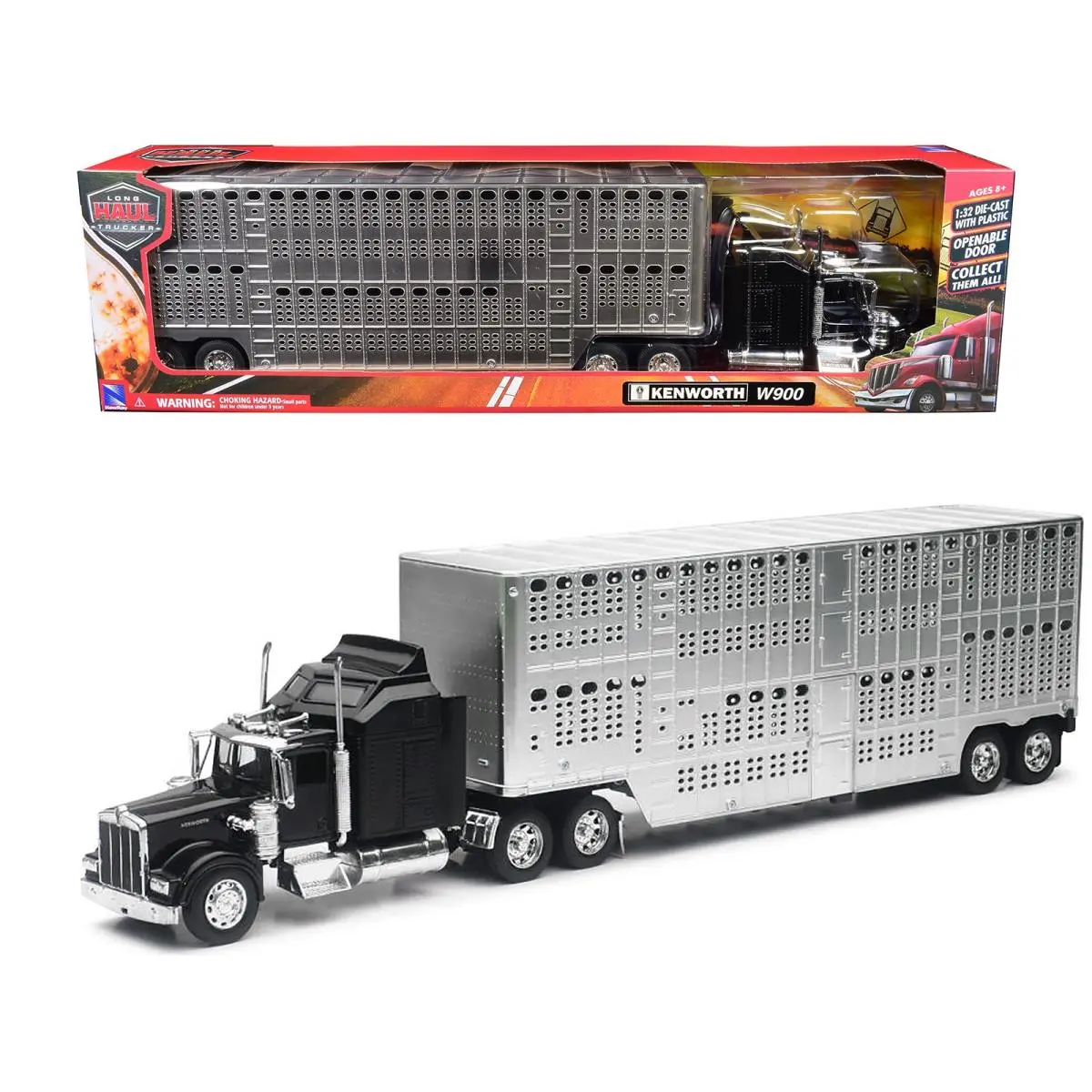 Kenworth W900 Livestock Truck Black Chrome Long Haul 1/32 Diecast Ray