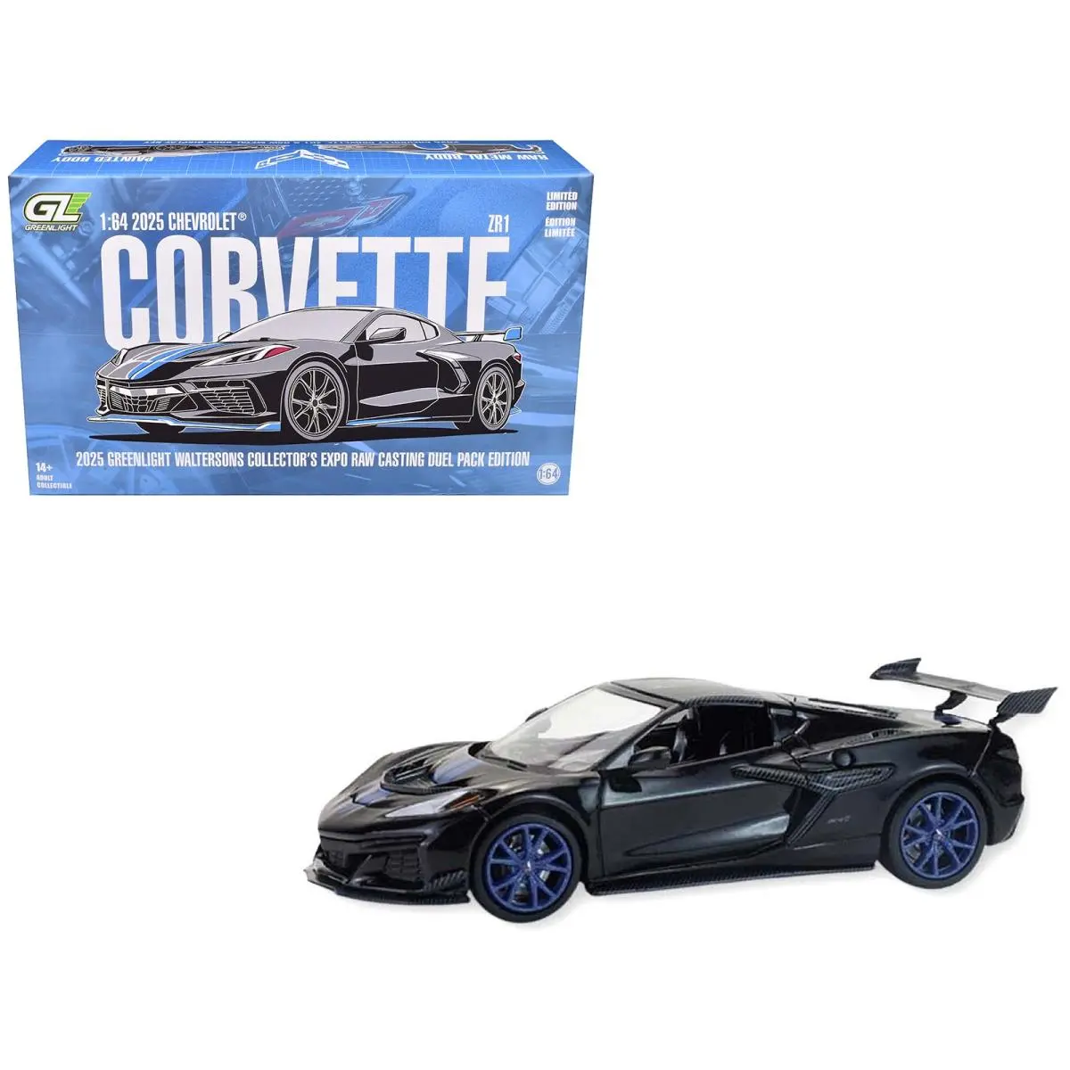 2025 Chevrolet Corvette C8 ZR1 Black with Raw Casting Dual Pack 1/64 - Black ,Blue