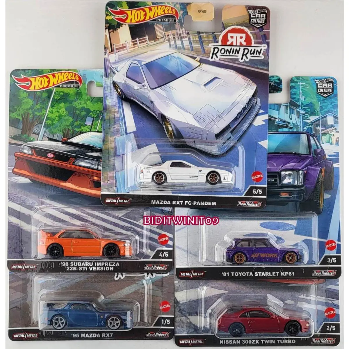 Hot Wheels 2023 Premium Car Culture Ronin Run Set OF 5 Mazda Nissan Subaru