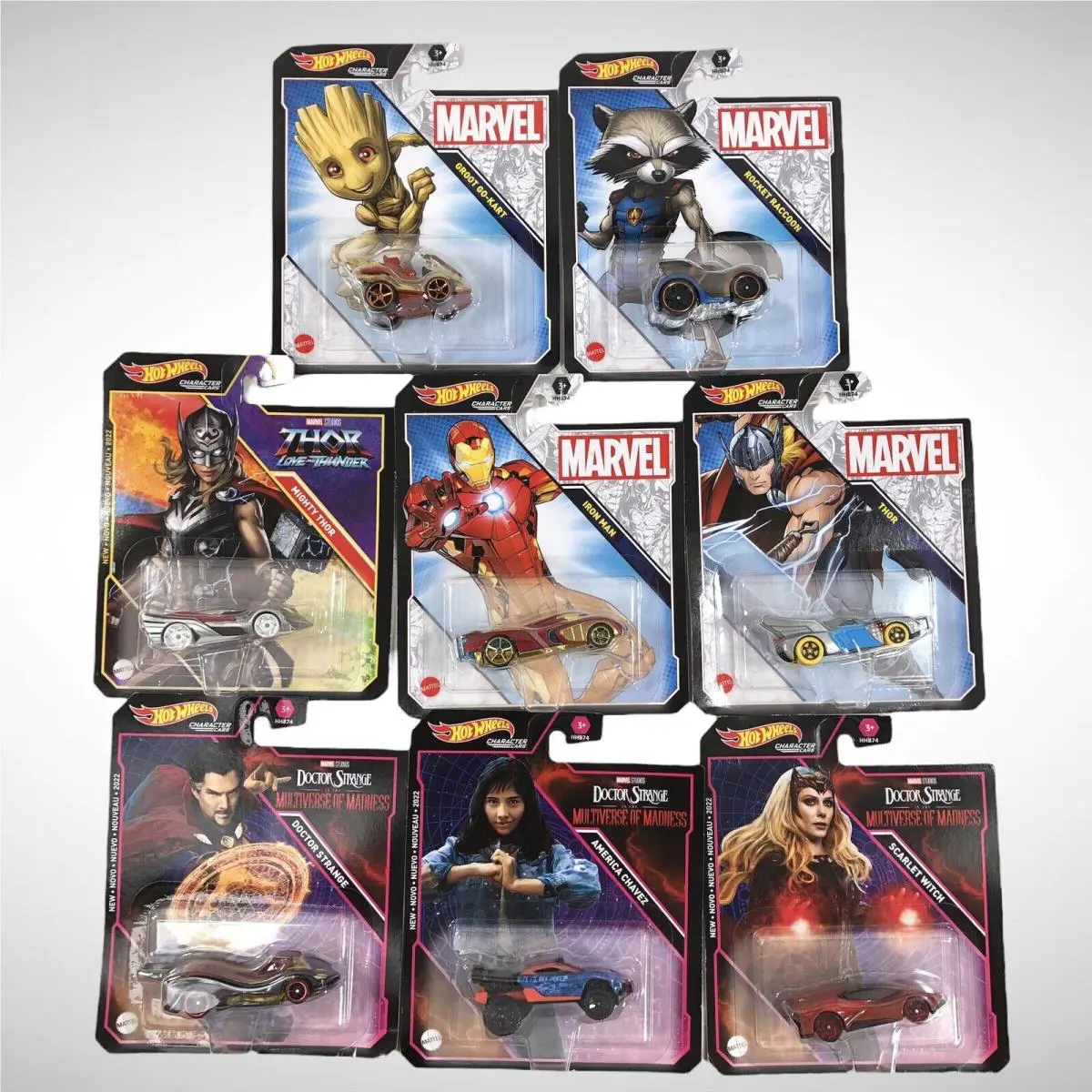 Hot Wheels Full Set Of 8 Marvel Comic Character Cars 2022 Release