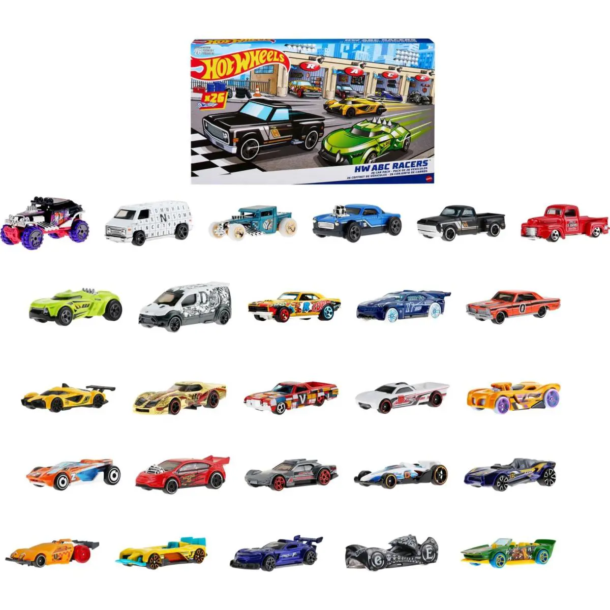 Hot Wheels Abc Racers Set 26 Car Collection Learn Abcs with Toy Vehicles