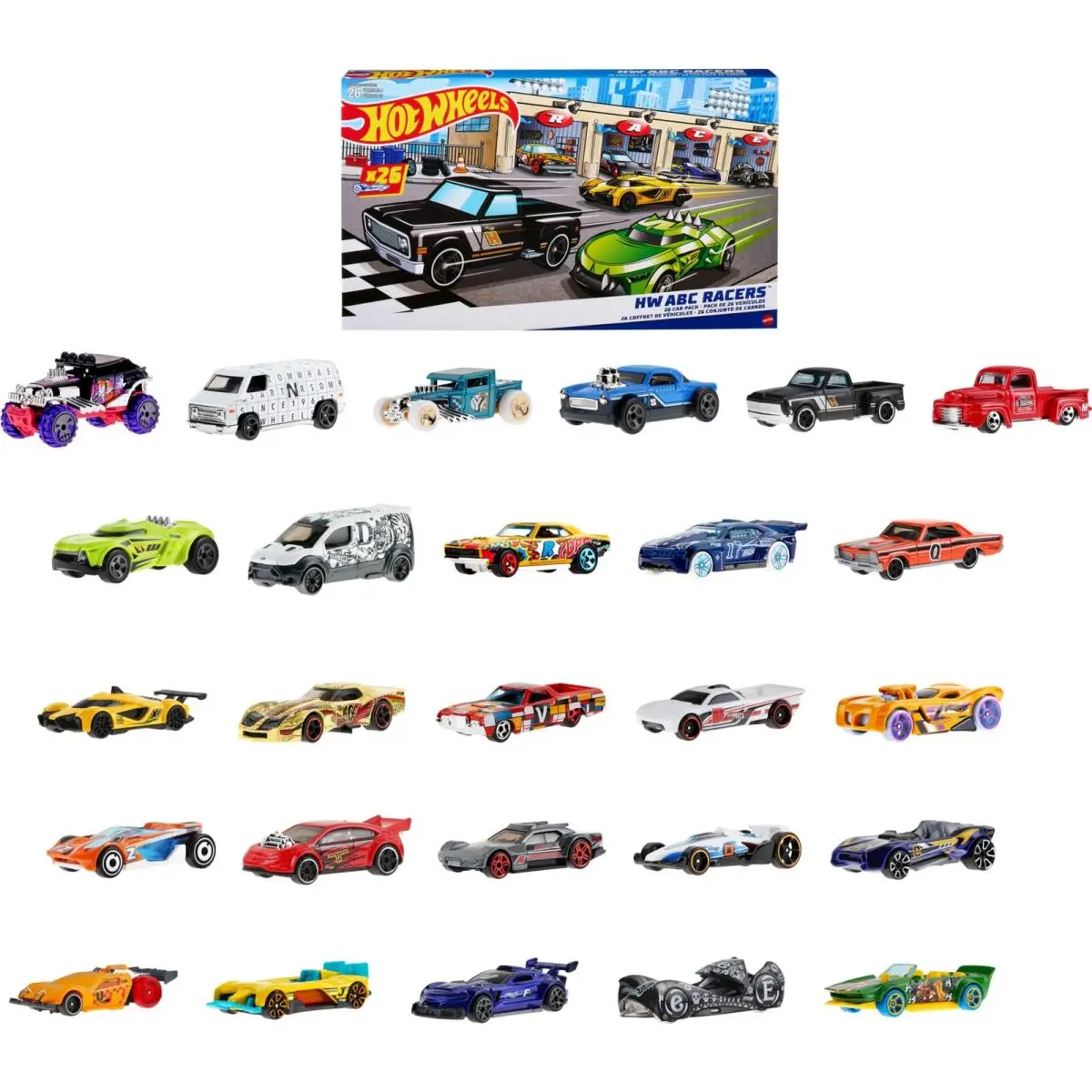 Wheels Abc Racers Set 26 1:64 Scale Toy Cars Trucks Alphabet Letter Each
