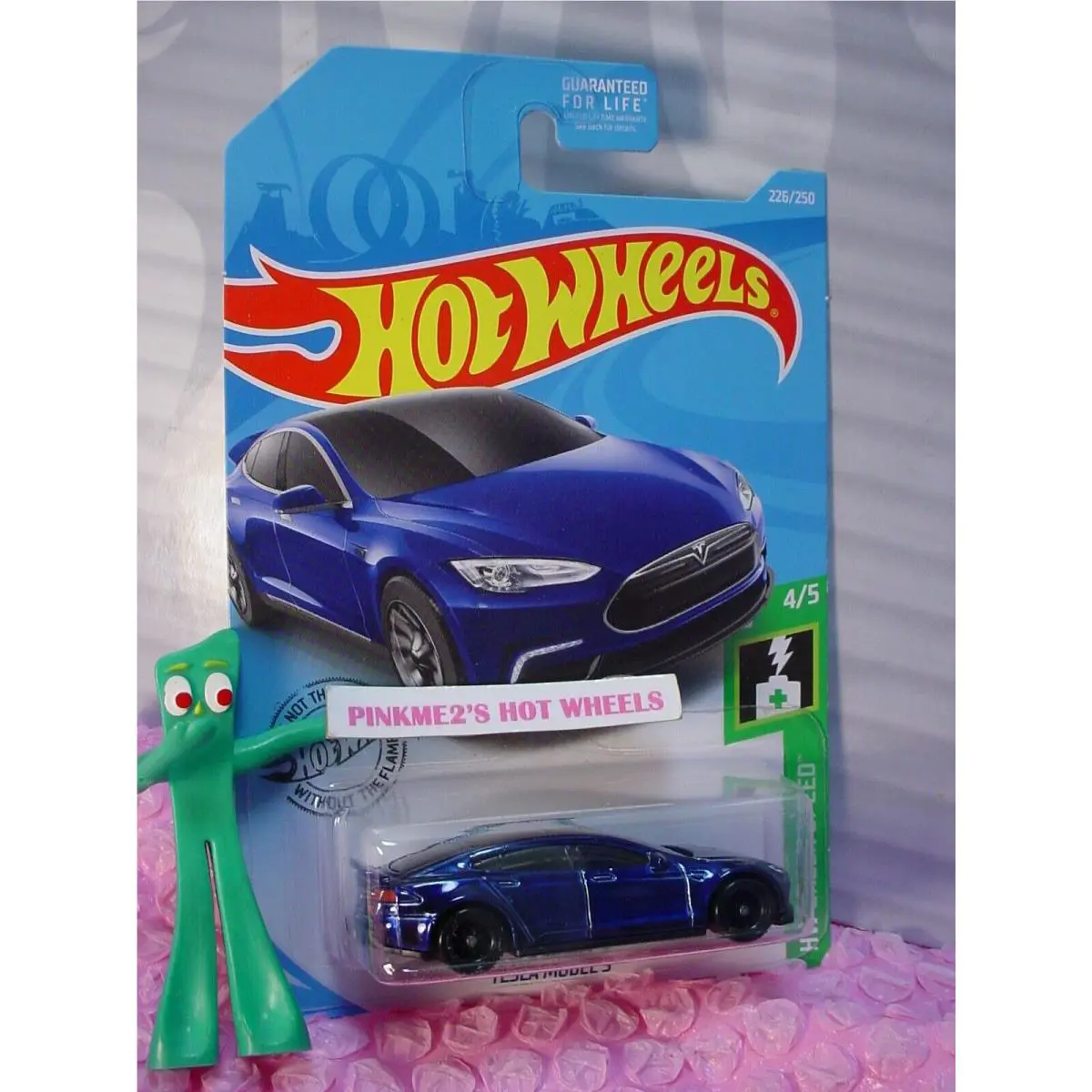 2019 Hot Wheels Super Treasure Hunt Tesla Model S 226 Blue Real Riders Protecto