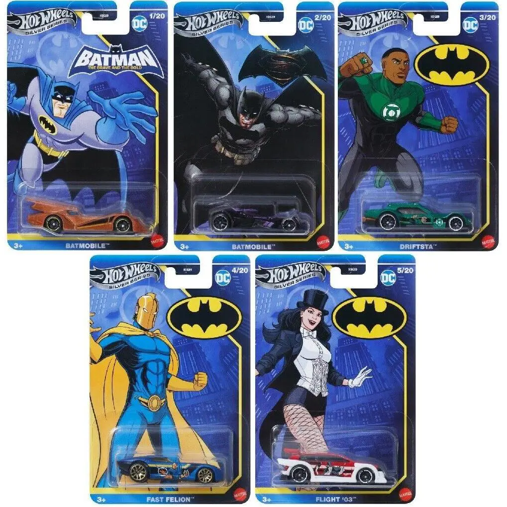 5-Pack Hot Wheels Silver Series Batman Theme 2025 Mix 1 1:64 Cars Diecast