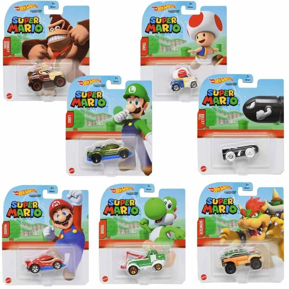 Hot Wheels Character Cars Super Mario 7 Cars Set 1:64 Diecast Car Model Toy