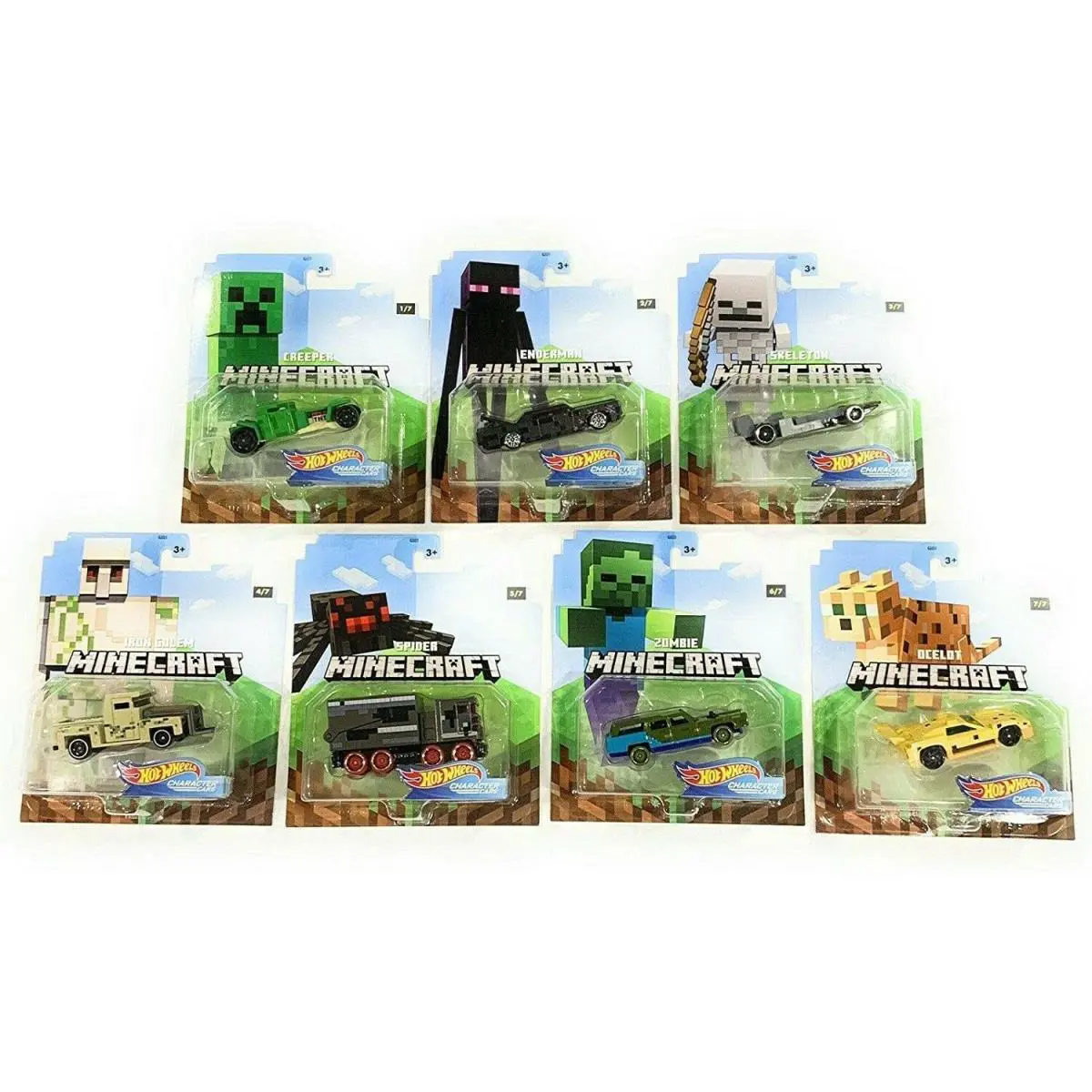 Hot Wheels 2020 Minecraft Character Cars Complete Set of 7 1:64 Creeper Ocelot +