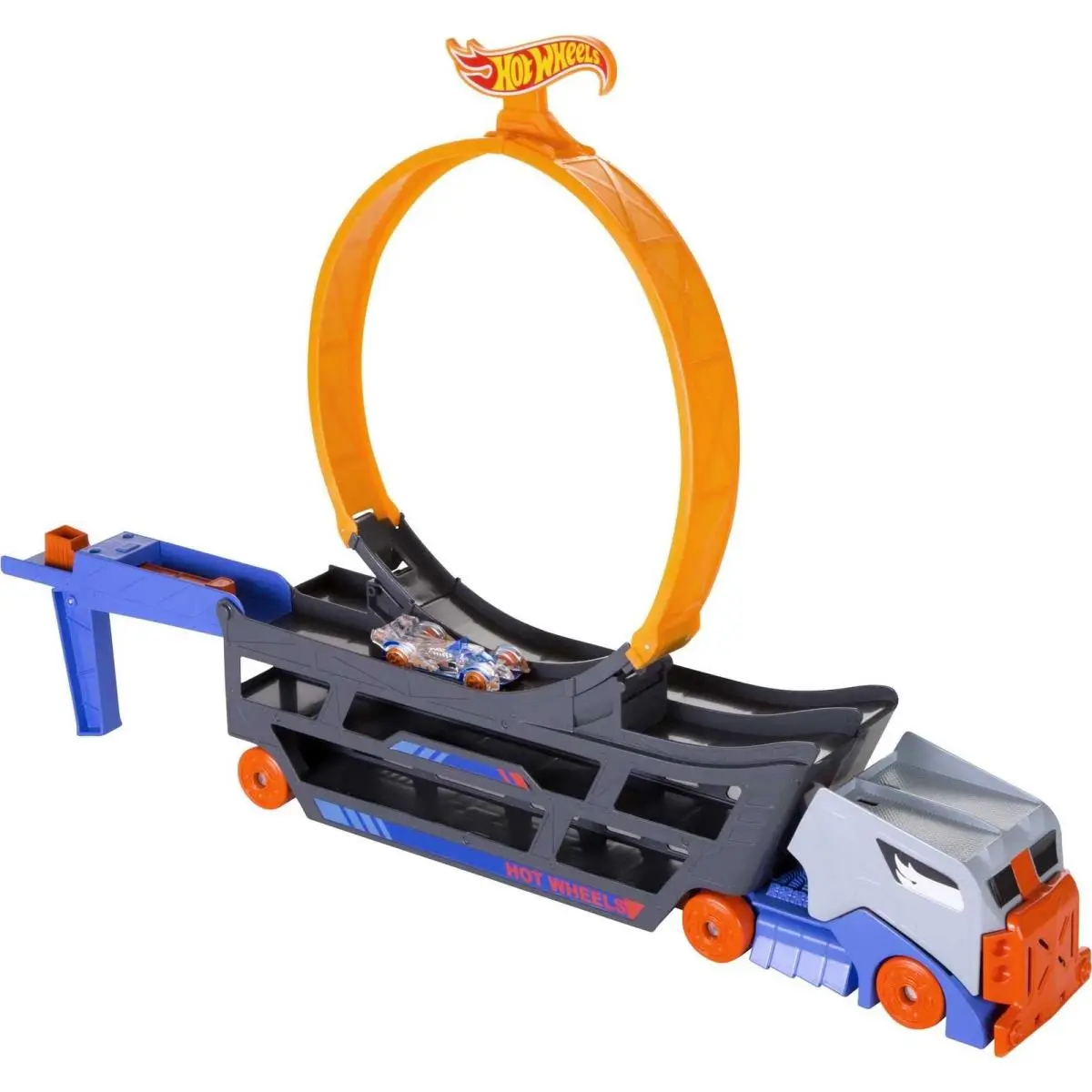 Hot Wheels Large Multicolor Toy Vehicle Set Stunt Go Hauler with Loop 18 Cars