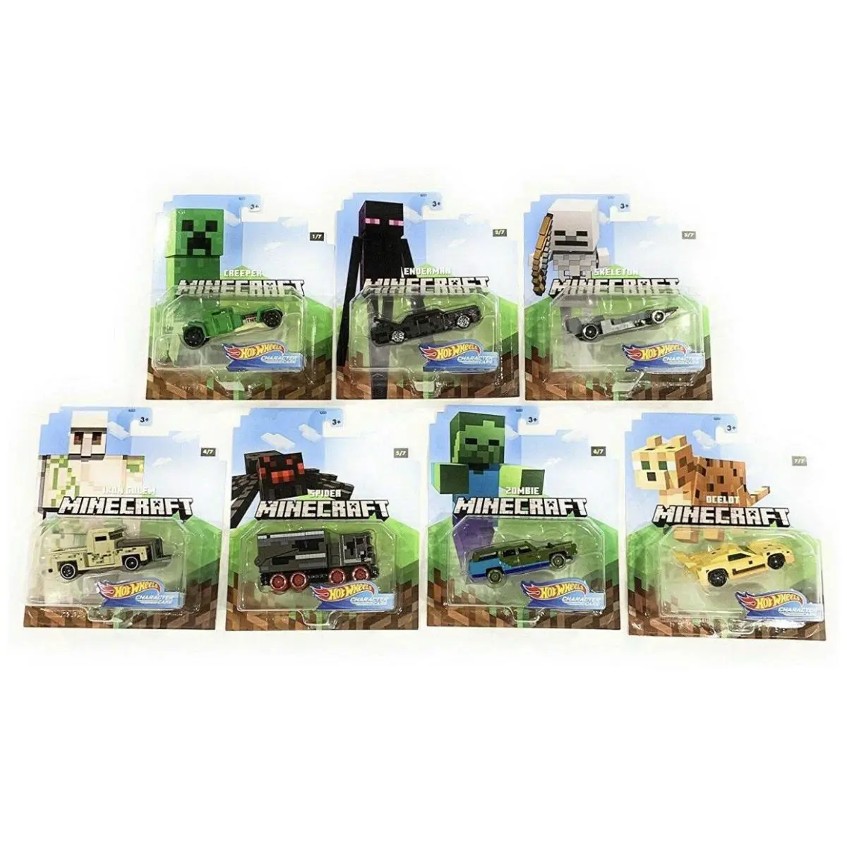 Hot Wheels 2020 1:64 Minecraft Character Diecast Cars Complete Set of 7