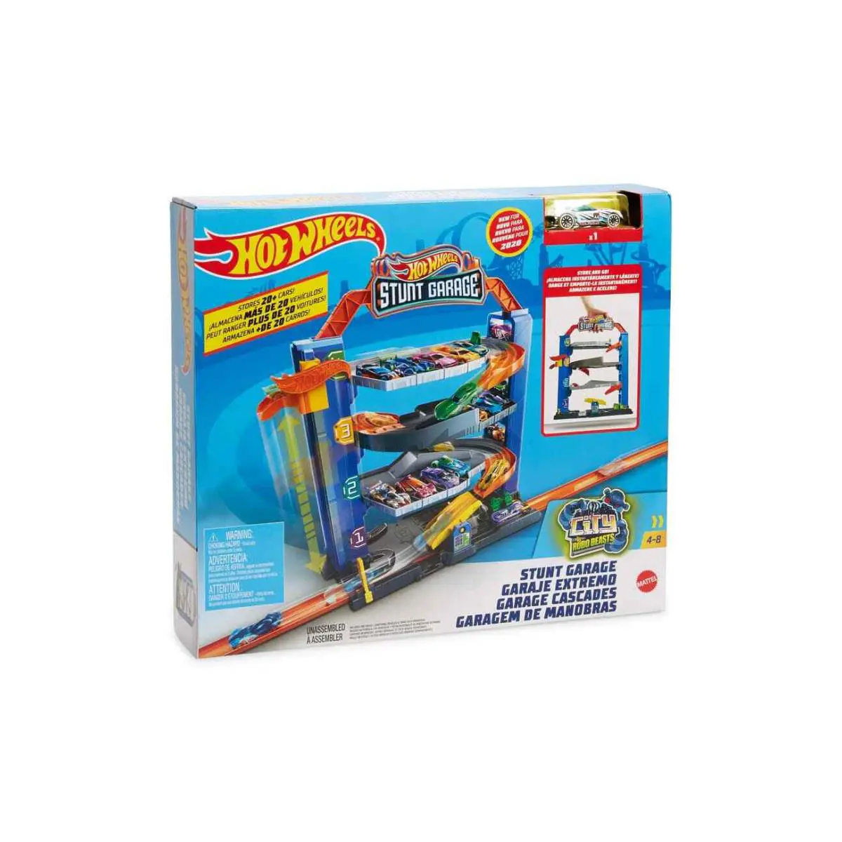 Mattel Hot Wheels Stunt Garage City VS Robo Beasts Store N Go Holds 20 Cars