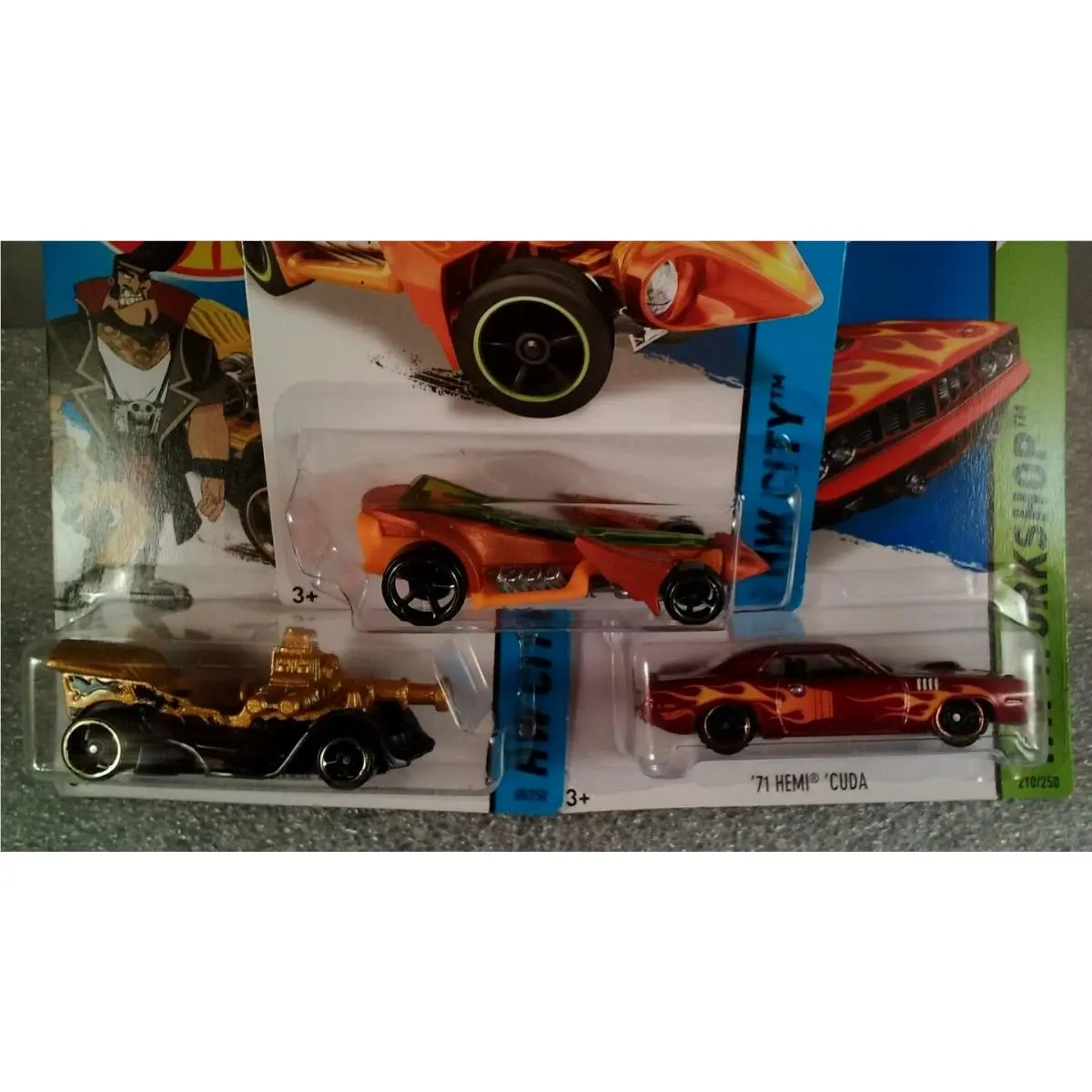 3 Hot Wheels Die Cast Cars Praying Menance Grease Rod 71 Hemi Cuda