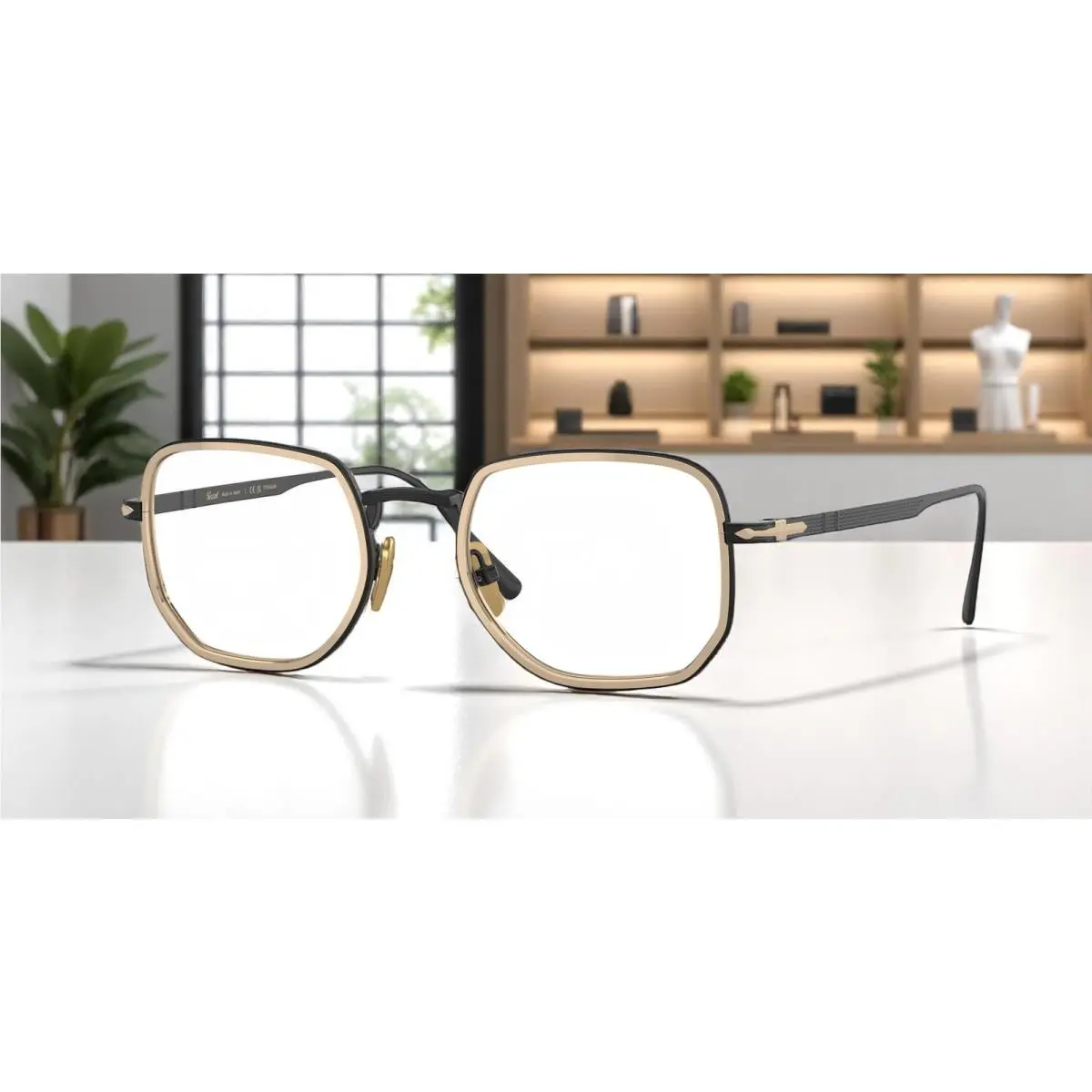 Persol PO5006VT 8008 Irregular Black Gold Demo Lens 45 mm Unisex Eyeglasses