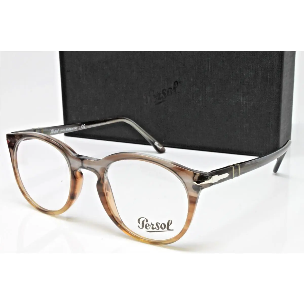 Persol Eyeglasses Men`s Round Striped Grey Gradient Brown 48mm PO3259V 1137