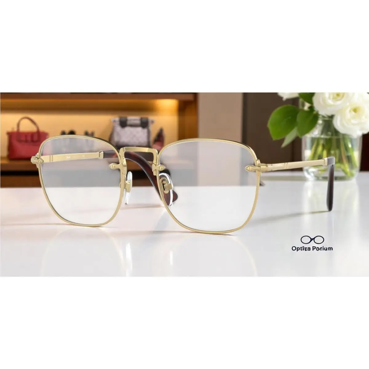 Persol PO2490V 1142 Square Gold Demo Lens 50 mm Men`s Eyeglasses