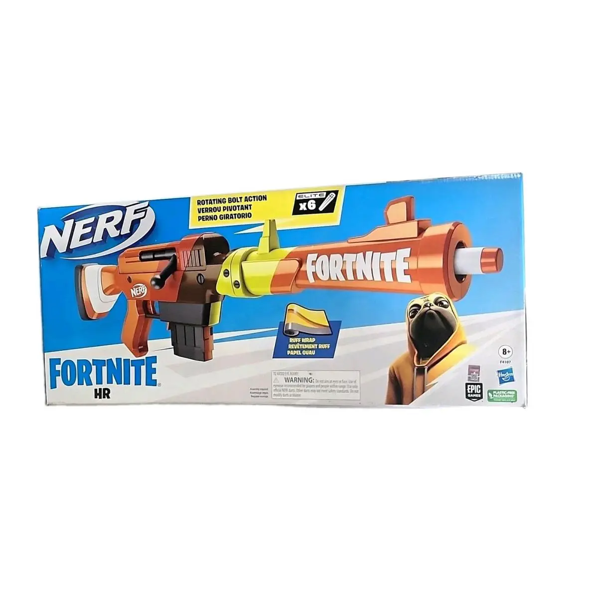 Nerf Fortnite HR Dart Blaster w/ Ruff Wrap Detachable Barrel 6-Dart Clip
