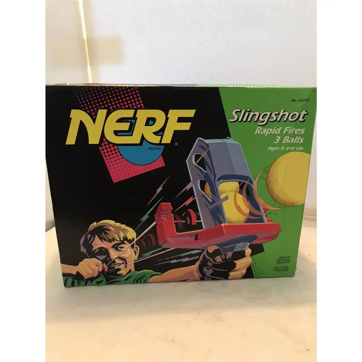 Nerf Slingshot 1991 Kenner Black Red W/ 3 Yellow Ballistic Balls Box Read