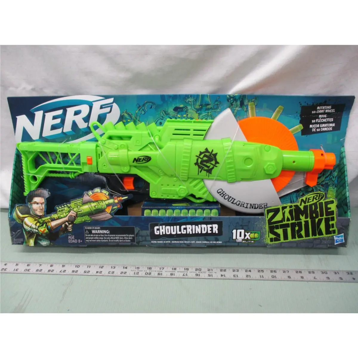 Nerf Zombie Strike Ghoulgrinder 10 Elite Darts Ten Clip Wheel Rotating Blaster
