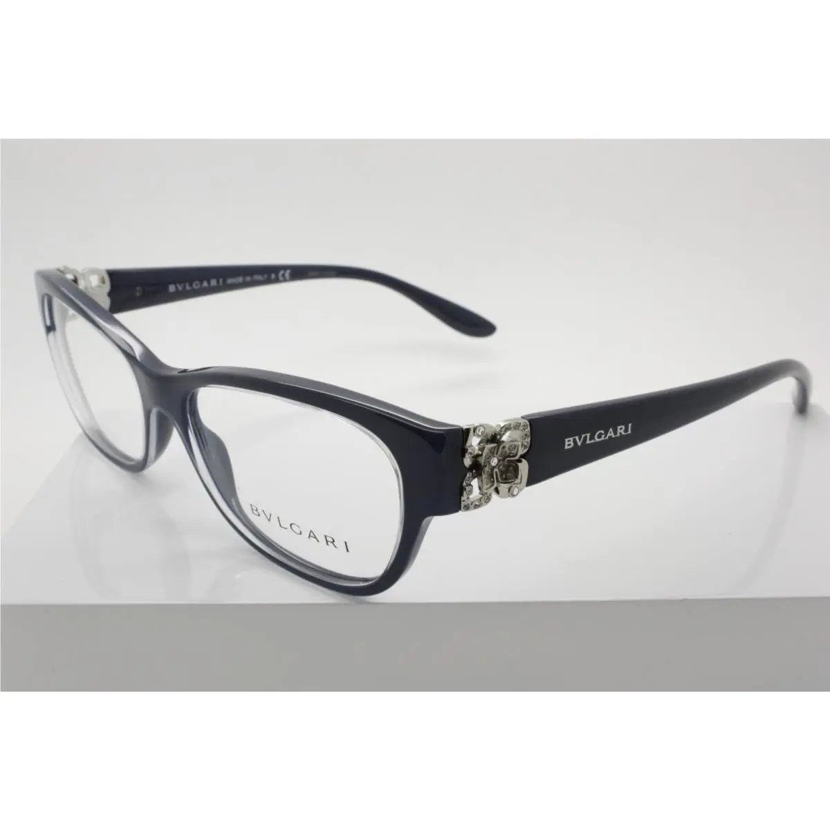 4124-B Full Rim Plastic Eyeglasses w Clear Crystals Size 54-16-140 mm 5390 Navy Blue by Bvlgari
