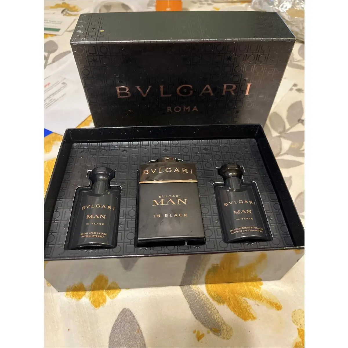 Bvlgari Roma Man In Black 3 Pc Gift Set After Shave Balm Shampoo/shower Gel Edt
