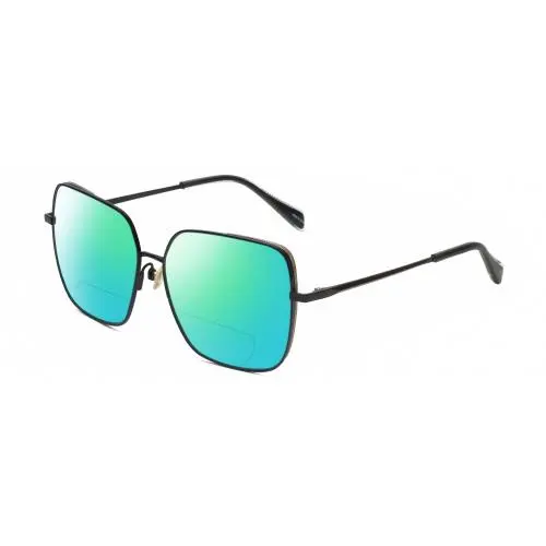 Rag Bone RNB1054/G/S Womens Polarized Bifocal Sunglasses Black Gold Crystal 58mm Green Mirror by Rag & Bone
