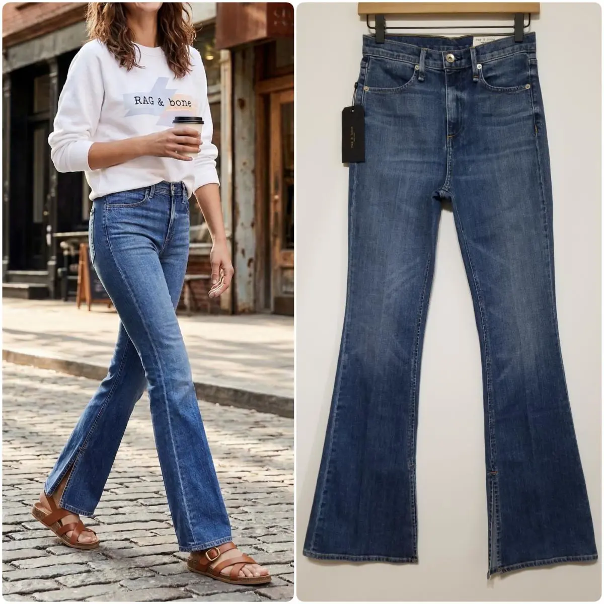 Rag Bone Bella High Rise Flare Slit Hem Jeans Ambra Blue 25 26 27