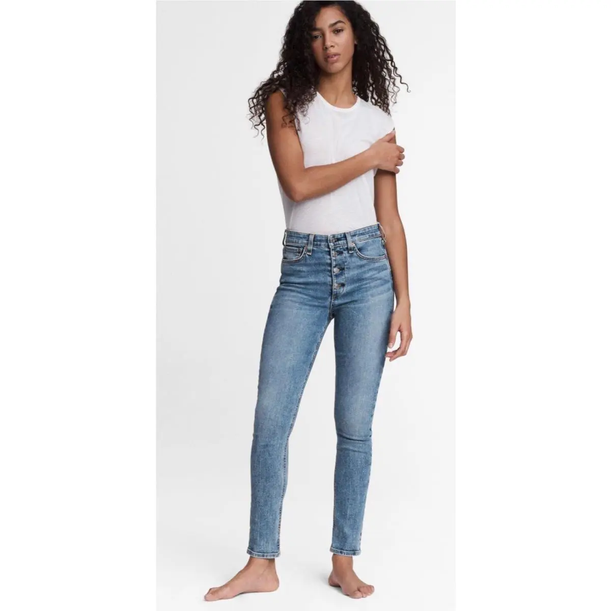 Rag Bone /jean Nina High Rise Button Fly Skinny Jeans “farrah” 25 26