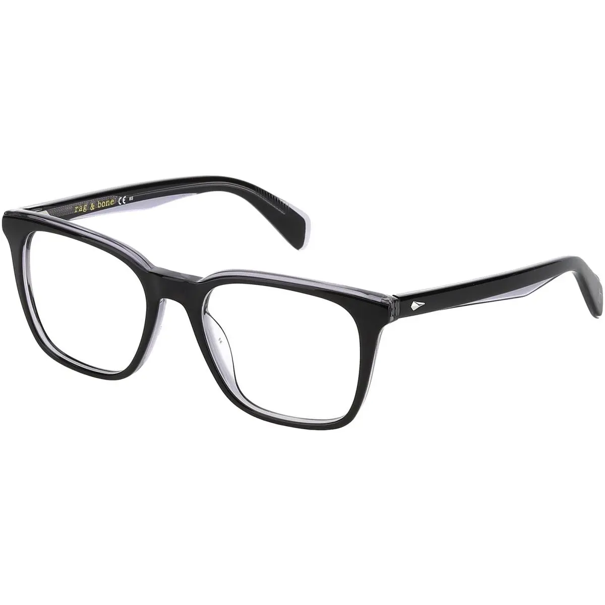 Rag Bone Men`s Soft Square Eyeglass Frames w/ Spring Flex Hinges - RNB7026G Black Gray/Clear (008A-19) by Rag & Bone