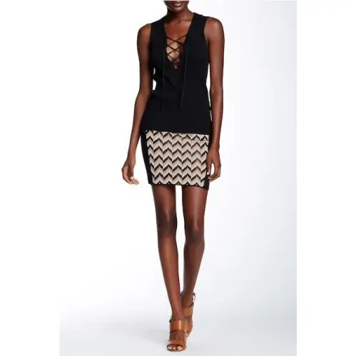 Rag Bone Elaine Chevron Inset Knit Skirt Pumice by Rag & Bone