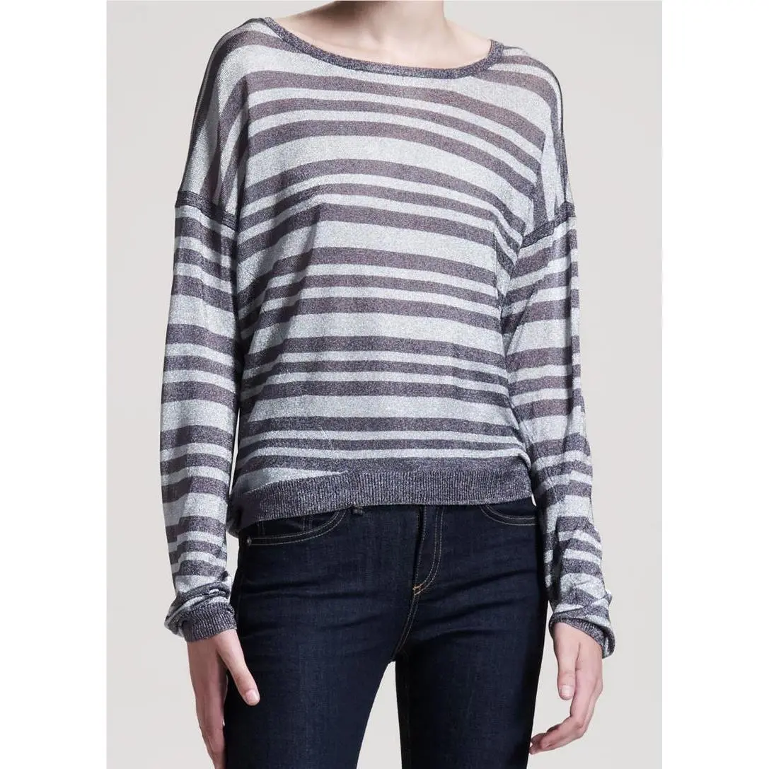 Rag Bone Striped Top Pullover Sweater Gunmetal/Silver by Rag & Bone