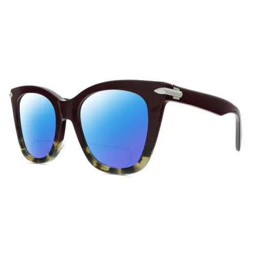 Rag Bone 1029 Cat Eye Polarized Bifocal Sunglass Red Havana Tortoise Silver 52mm Blue Mirror by Rag & Bone