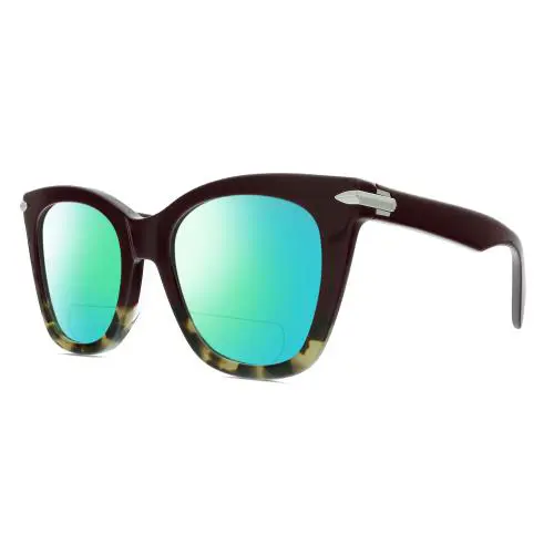 Rag Bone 1029 Cat Eye Polarized Bifocal Sunglass Red Havana Tortoise Silver 52mm Green Mirror by Rag & Bone