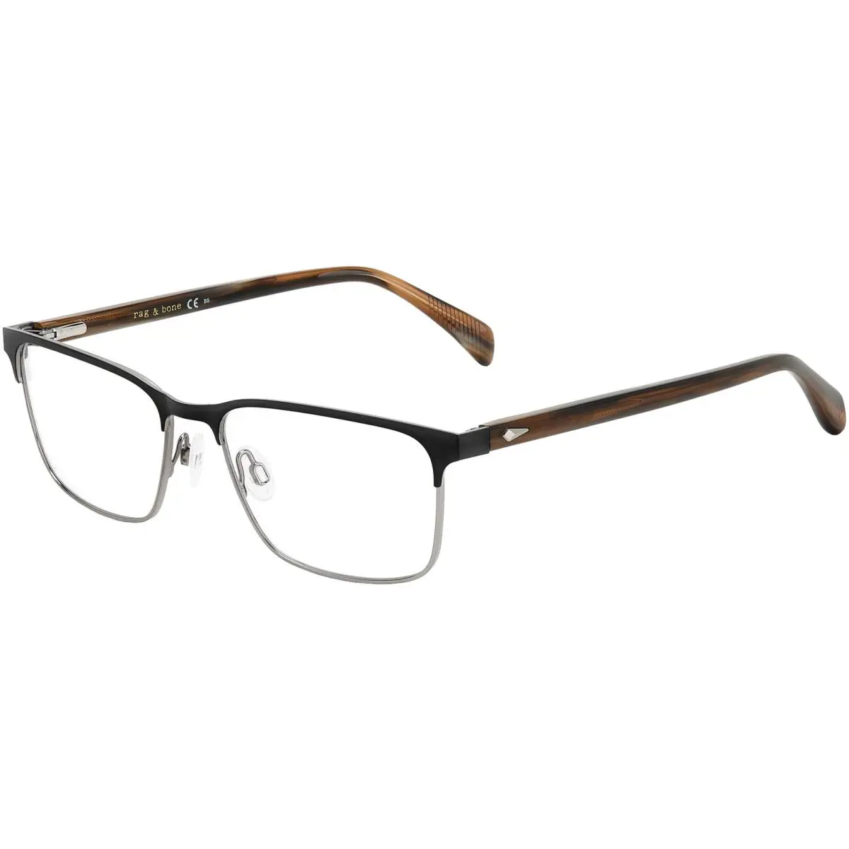 Rag Bone Men`s Browline Rectangle Eyeglass Frames - RNB7051G Black/Clear (0807-37) by Rag & Bone