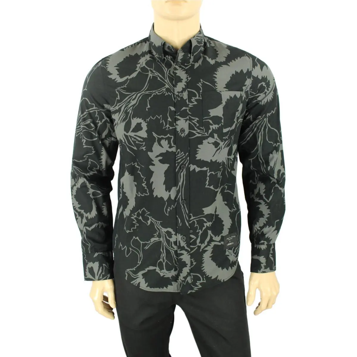 Rag and Bone Paneled Yokohama Slim Floral Black Grey Poplin Shirt XS