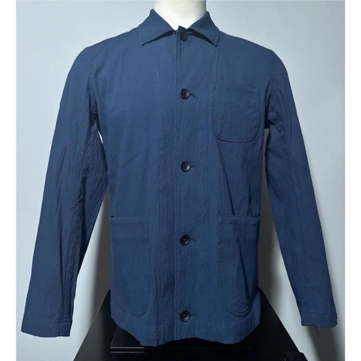 Rag Bone Men`s Size Medium Navy Seersucker Chore Jacket M Stretch