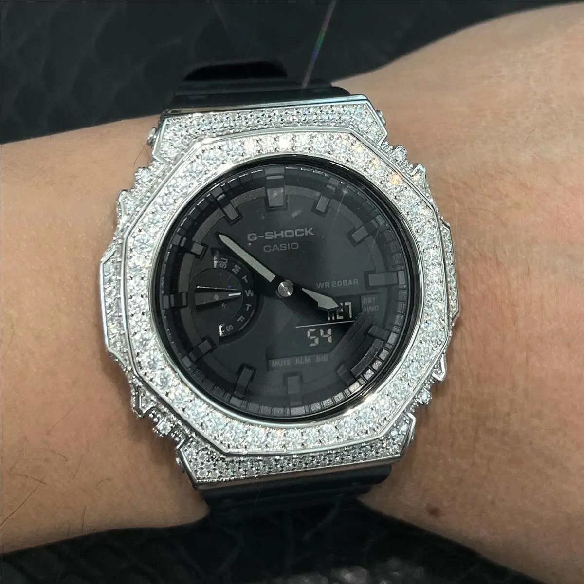 5.35 Carat Moissanite Iced Out  G Shock GA-2100 Pass Diamond Testers Black by Casio