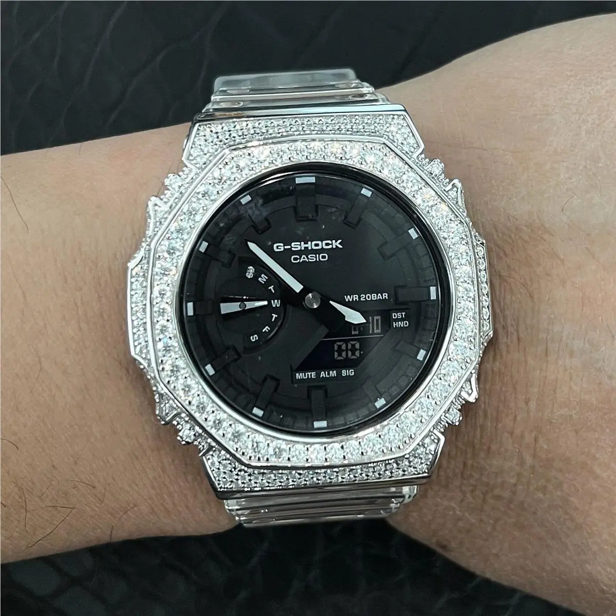 5.35 Carat Moissanite Iced Out  G Shock GA-2100 Pass Diamond Testers Clear by Casio