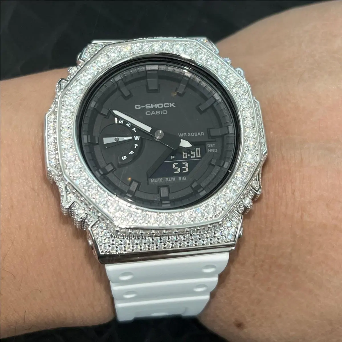5.35 Carat Moissanite Iced Out  G Shock GA-2100 Pass Diamond Testers White by Casio
