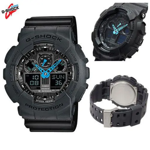 Men s GA 100C 8ACR G Shock Analog Digital Watch Grey Neon Blue by Casio
