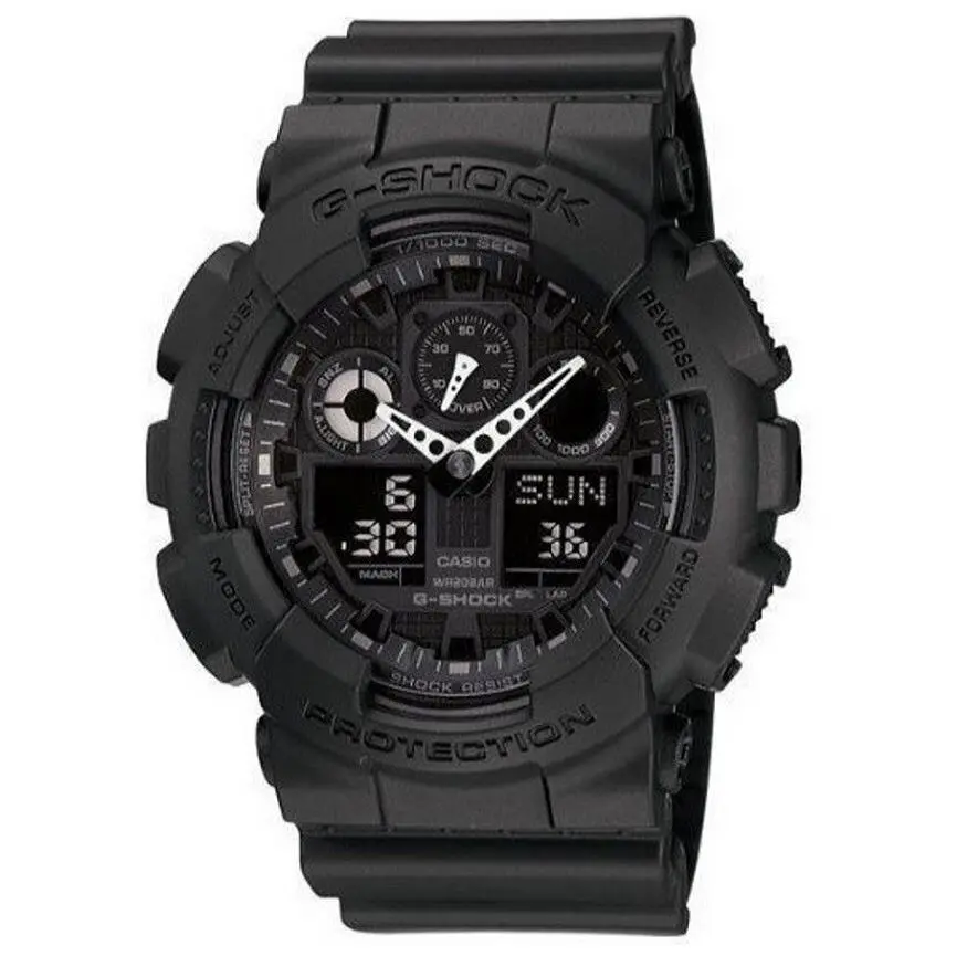 Casio G-shock GA100-1A1 Men`s XL 3-Eye Matte Black White Analog-digital Watch - Dial: Black, Band: Black, Bezel: Tan