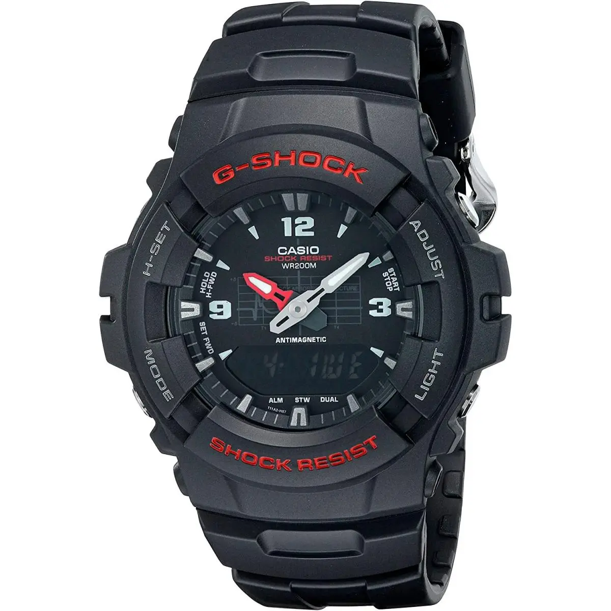 G100-1BV G-shock 200 Meter WR Analog/digital Alarm Resin Watch - Black by Casio