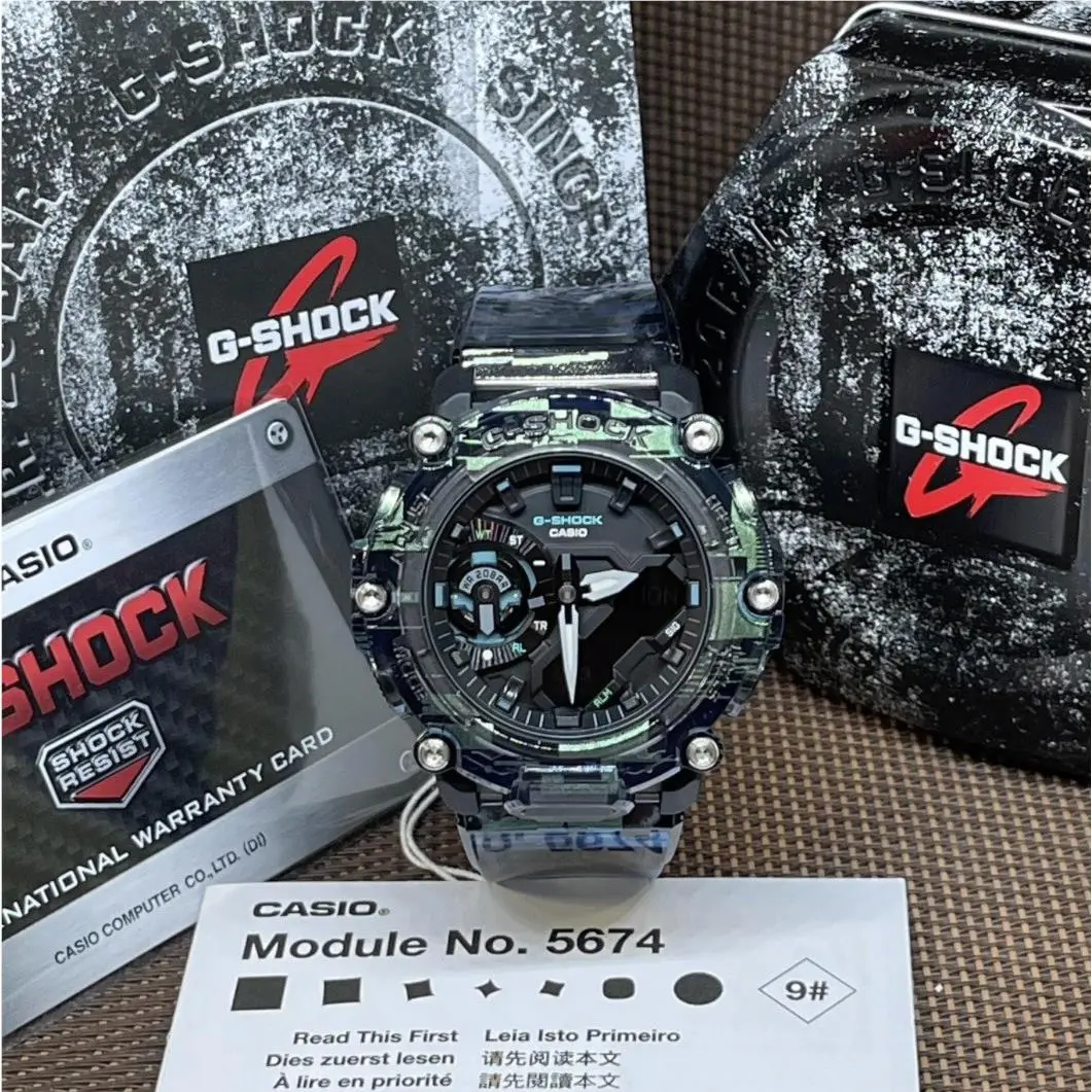 Casio G-shock GA-2200NN-1A Blazing Skeleton Analog Digital Watch GA-2200 Series - Dial: Black, Band: Black, Green Transparent, Bezel: Black