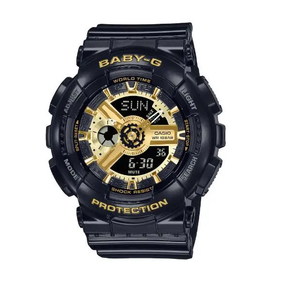 Casio Women`s BA-110-1ACR Baby-g Black Resin Strap Analog-digital Display Watch - Black, Dial: Black, Band: Black