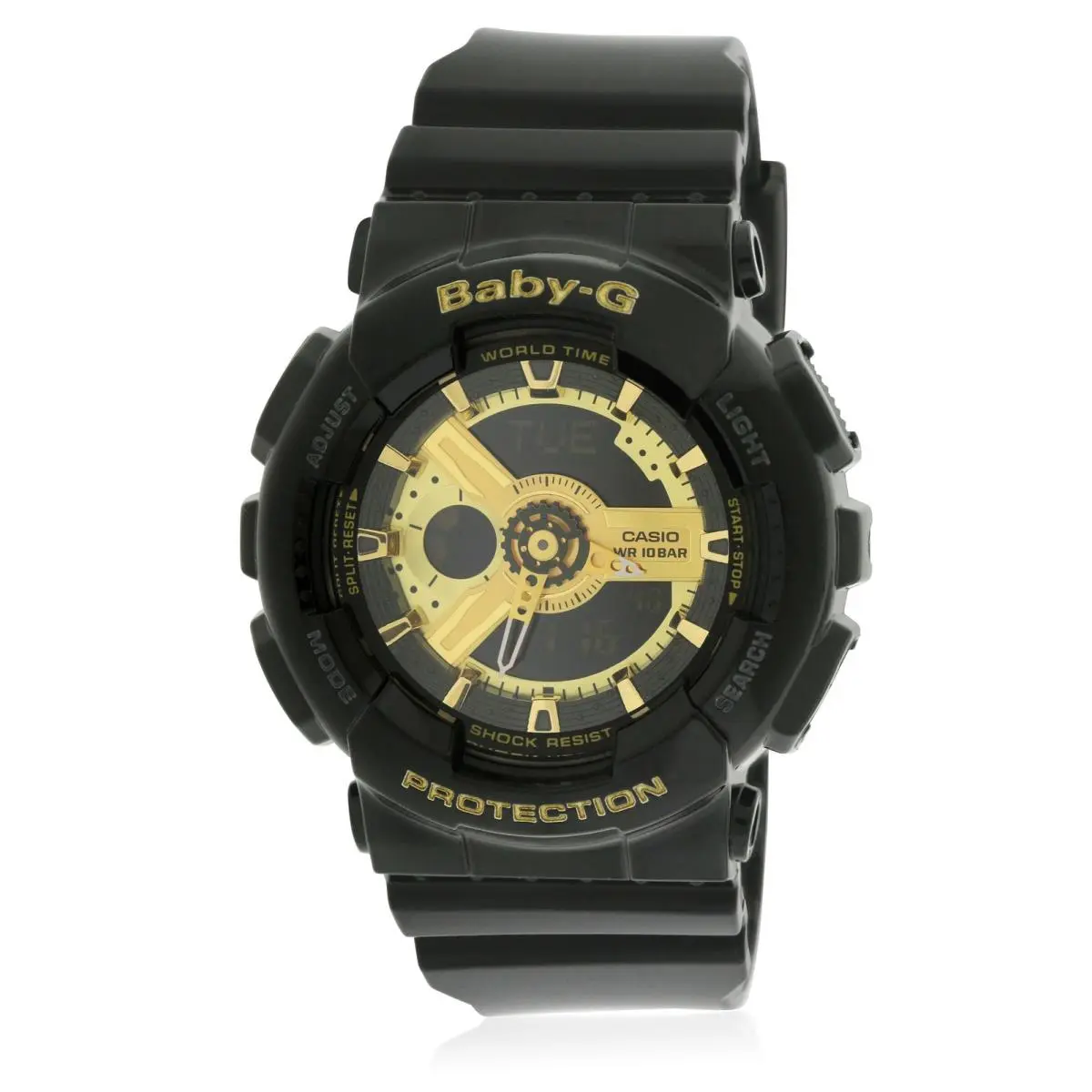 Casio Baby-g Black Ladies Watch BA110-1ACR - Dial: Black, Band: Black, Hand: Gold