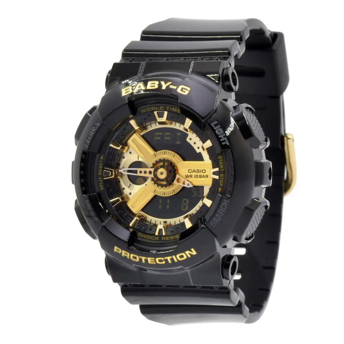 Casio Women`s Watch Baby-g Black and Gold Tone Dial Resin Strap BA110-1A - Face: Black, Gold, Dial: Black, Gold, Band: Black