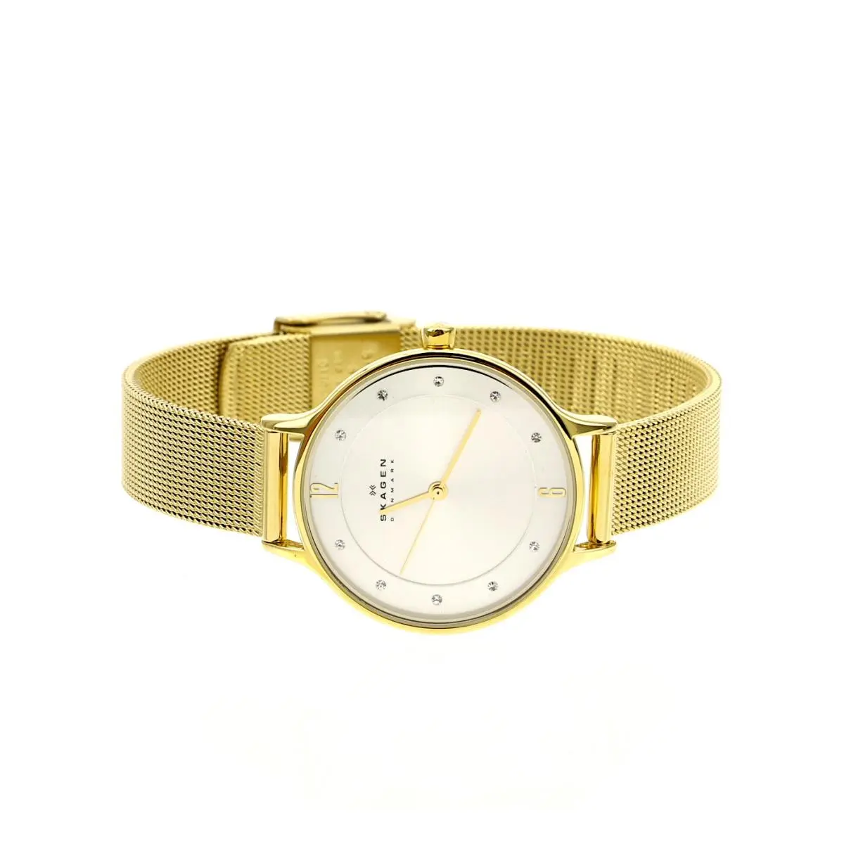 Skagen Anita Gold-tone Steel Mesh Watch 30mm F1815 - Dial: Silver, Band: Gold