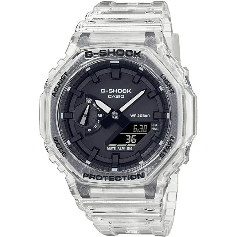 Casio G- Shock Men`s Transparent Plastic Band Black Dial Watch GA-2100SKE-7ADR