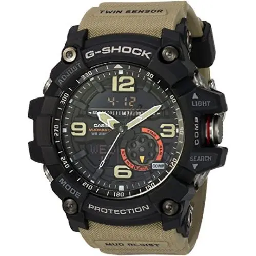 Casio G-shock Mudmaster Men`s Watch 200m WR 56.2mm Quartz Black Dial GG1000-1A5 - Dial: Black, Beige, Band: Beige, Hand: Gold-Tone