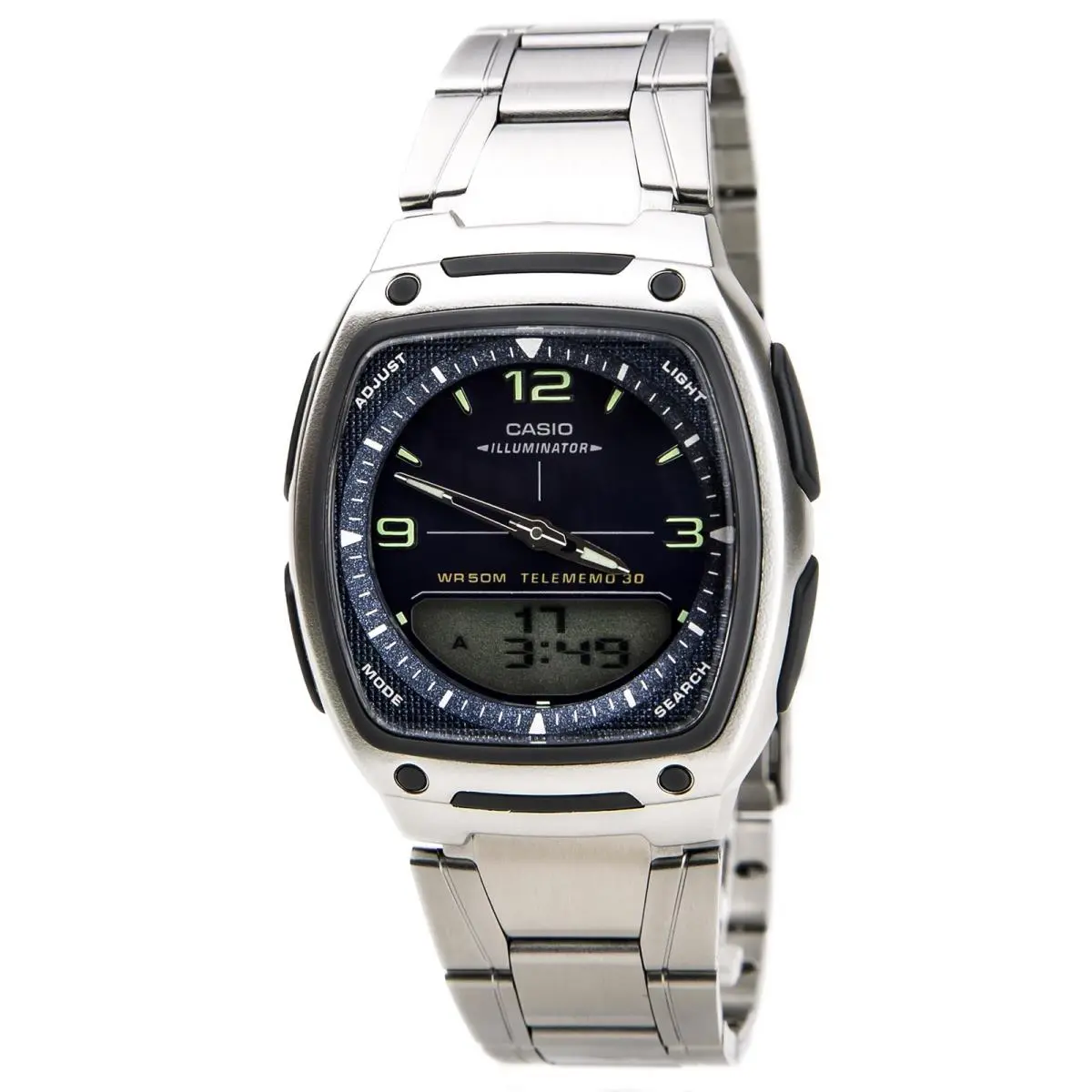 Casio AW81D-2A Mens Blue Dial Ana-digi SS Bracelet Databank Watch - Dial: Blue, Band: Silver, Bezel: Silver, Gray