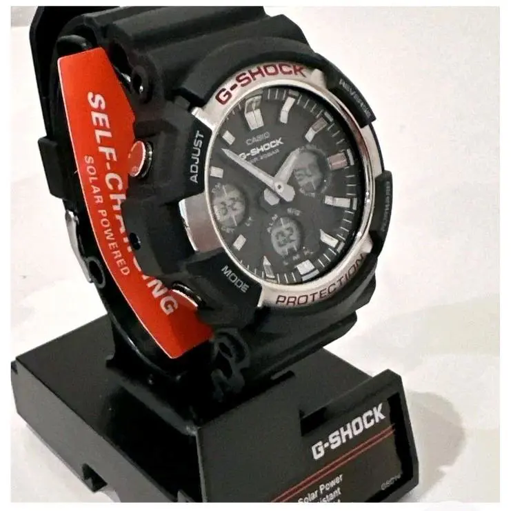 Casio G-shock Men`s Solar World Time Black Resin 50mm Watch GAS100-1A - Dial: Silver, Gray, Black, Band: Black