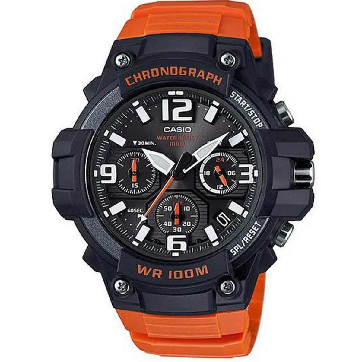Casio MCW100H-4A Men`s Black Orange Chronograph Sports Watch MCW100H-4AV